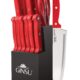 Ginsu Kiso 14-Piece Red Knife Set with Black Block - Dishwasher Safe and Always Sharp